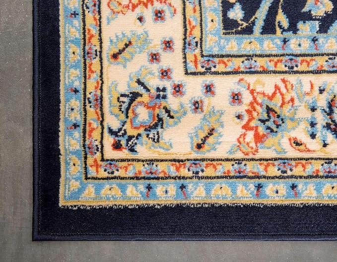 Unique Loom Sialk Hill Collection Area Rug - Washington (2' 2" x 3' 1" Rectangle Navy Blue/Cream)