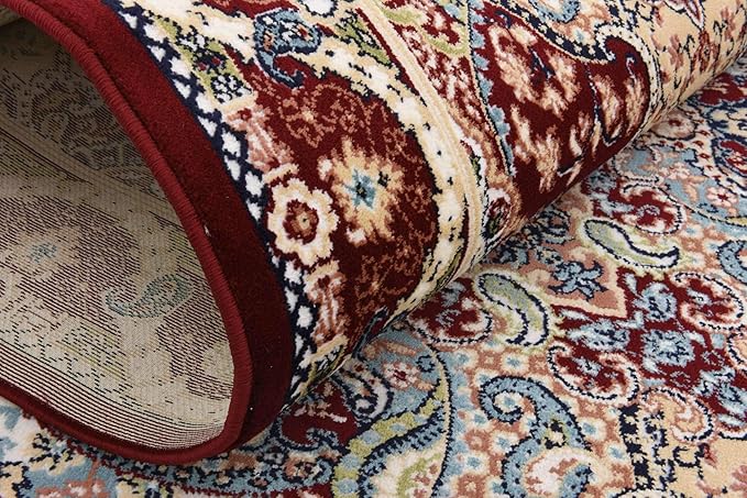 Unique Loom Narenj Collection Classic Traditional Medallion Textured Design Area Rug, 3 x 13 ft, Burgundy/Tan