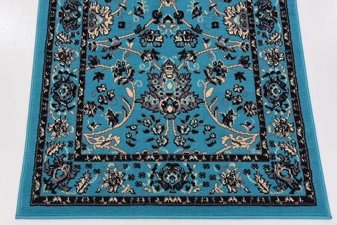 Unique Loom Sialk Hill Collection Area Rug - Washington (2' 11" x 16' 5" Runner Turquoise/Black)