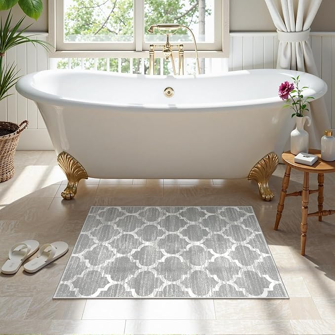 Lahome Moroccan Kitchen Rug - 2x3 Washable Entryway Rug Door Mat Indoor Entrance Non-Slip Small Throw Area Rugs Front Door Rugs Indoor for Bedroom Living Room Entry Bath Laundry Decor (Gray)