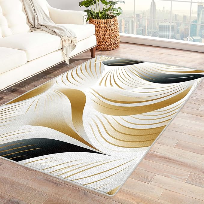 Elegant Wave Design Rug, 3x4 Rug, Abstract Rugs for Entryway, Modern Small Area Rug, Washable Rug Non Slip Soft Indoor Carpet, Kids and Pets Friendly, Elegant Wave Design Home & Room Decor