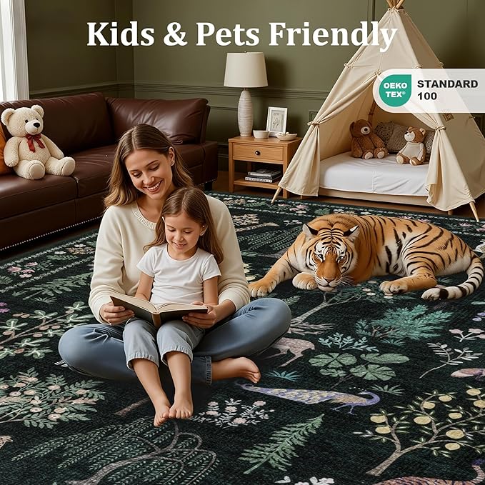5x7 Area Rugs Living Room Rug: Vintage Washable Rug Floral Soft Carpet Indoor Floor Non-Slip Boho Stain Resistant Large Carpets for Bedroom Kids Nursery Dining Room Farmhouse Home Office Green