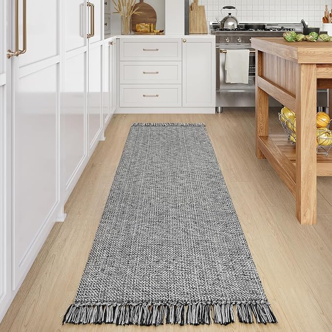 Collive Long Hallway Runner Rug 2.6' x 8', Washable Runners Indoor Entryway Rug, Grey/Cream Braided Woven Kitchen Rugs Low-Profile Front Door Floor Carpet for Laundry Room Bedroom Doorway