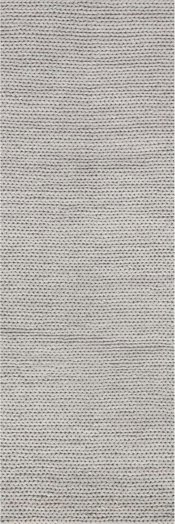 Nuloom Penelope Light Grey/Ivory, 2'8" x 12', Hand-Braided, Wool & Cotton, Soft and Textured, High Traffic, Stain Resistant, Easy Clean, Durable Runner for Bedroom, Living Room, Dining, Entryway
