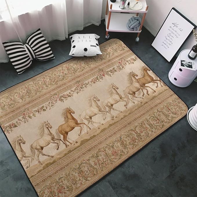 Horse Western Boho Ethnic Style Area Rug Washable Outdoor Rugs Anti-Slip Soft Carpet Entryway Indoor Door Mat for Bedroom,Living Room,Porch,Terrace and Entrance Decor 8'x 5'