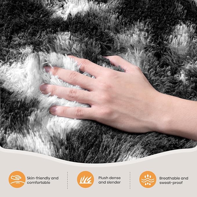 Zentavio Black and White Area Rugs for Living Room Large Rugs for Bedroom 5x8 Soft Carpet Fluffy Furry Shag Aesthetic Plush High Pile Gray Throw Rug for Nursery Kids Room Dorm Tie-Dyed