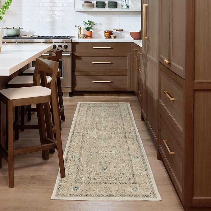 RUGGABLE Washable Vintage Area Rug – Kamran Ivory Opal 5x7, Stain-Resistant, Non-Slip – Medium Machine Washable Rugs for Living Room, Bedroom, Hallway, Entryway & Office–with Cushioned Pad