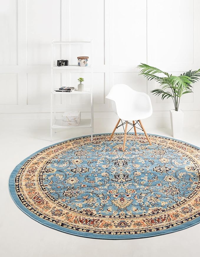 Unique Loom Sialk Hill Collection Area Rug - Washington (7' 10" Round Light Blue/Navy Blue)