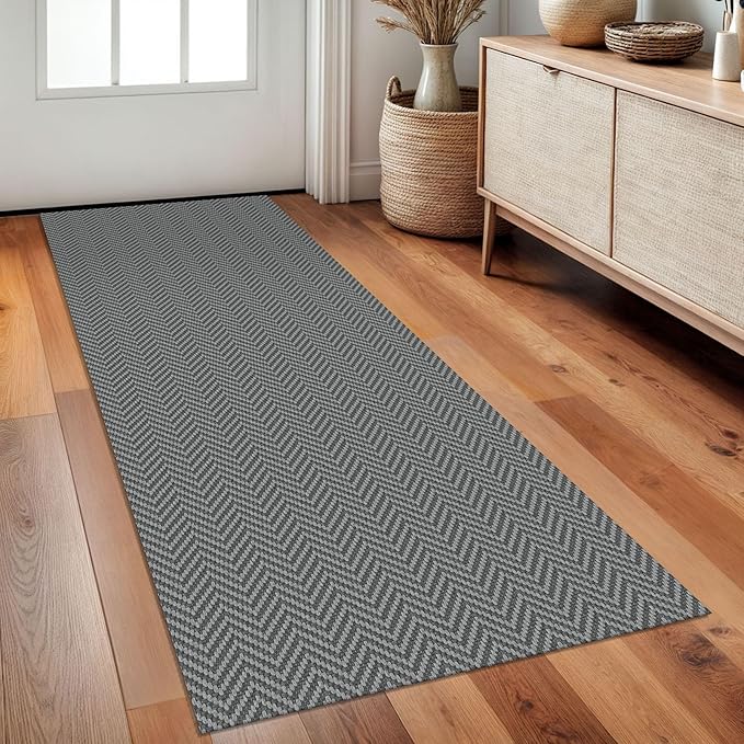 2x5 Ft Runner Rug Washable Runners for Hallways Kitchen Runner Rug with Rubber Backing Cotton Entryway Runner Indoor, Woven Floor Carpet for Hall Kitchen Bedroom, Charcoal Gray/Gray