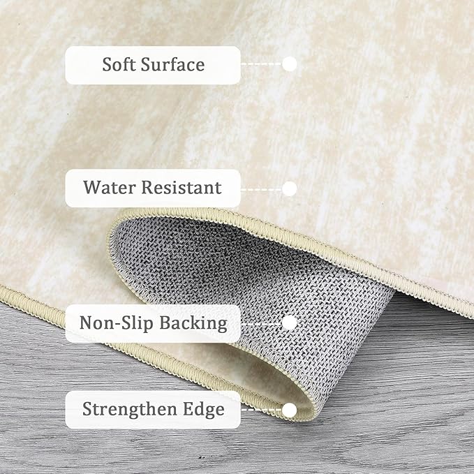 RUGSREAL Solid Machine Washable Area Rug Soft Low-Pile Modern Contemporary Area Rug Non-Slip Throw Indoor Carpet for Living Room Bedroom Kids Room, 4' x 6' Cream-White