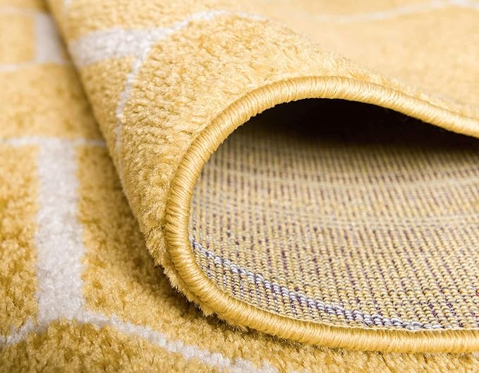 Unique Loom Trellis Frieze Collection Area Rug - Geometric (5' 1" Round Yellow/Ivory)