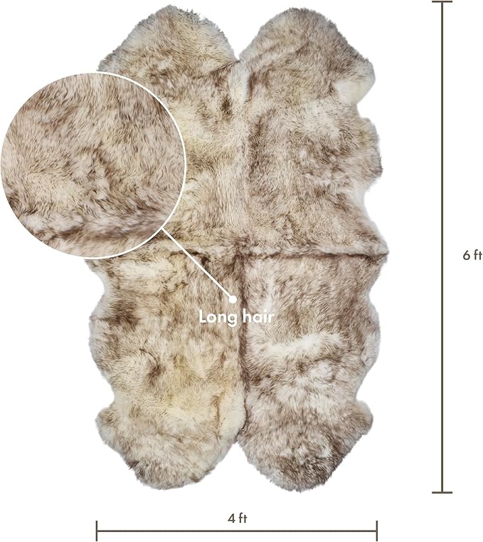 Real Sheepskin Rug 4x6 ft | Sheepskin Rugs for Living Room and Sofa | Bedside Rugs for Bedrooms | Large Fluffy Rug is Breathable & Heat-regulating in Color Snow Peak