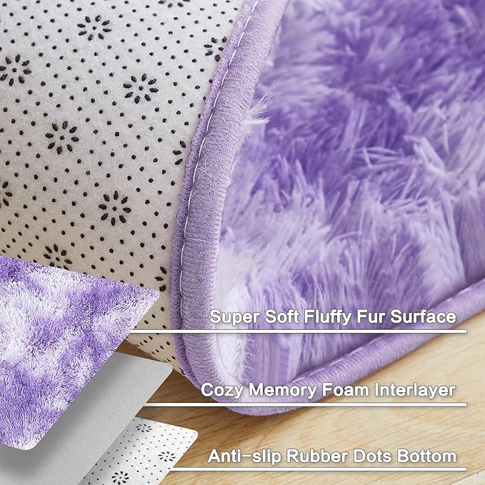Andency Soft Area Rugs for Living Room Bedroom, 5x8 Fluffy Shaggy Bedside Rug, Non-Slip Large Shag Fuzzy Plush Carpets for Bedroom Kids Dorm Nursery Home Decor Aesthetic, Tie-Dyed Purple