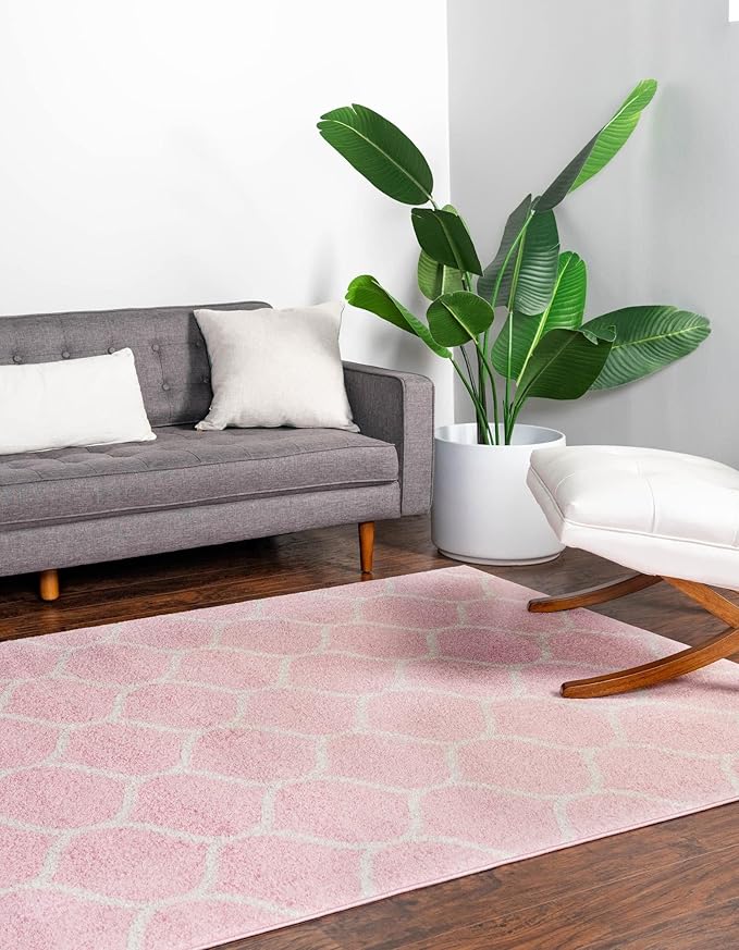 Rugs.com Lattice Frieze Collection Rug – 6' x 9' Light Pink Medium Rug Perfect for Living Rooms, Large Dining Rooms, Open Floorplans