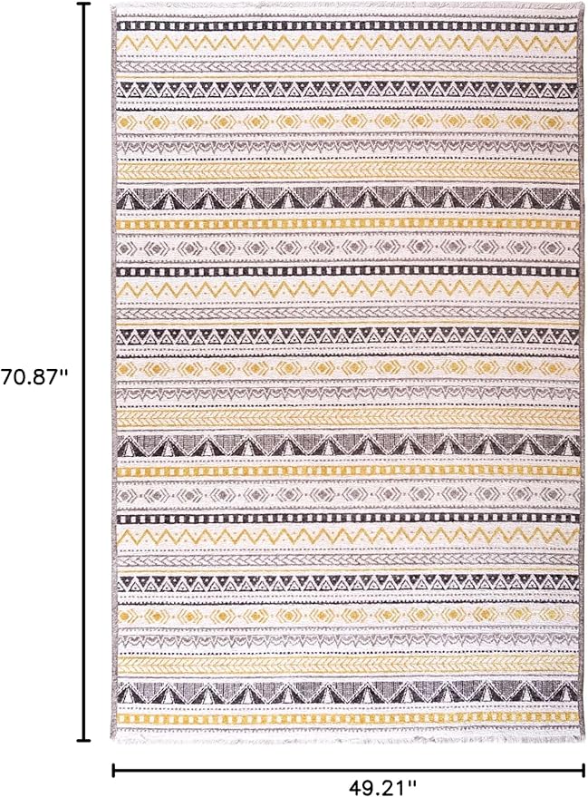 Alfa Rich 4x6 Yellow Gray White Washable Area Rugs for Living Room Bedroom Kitchen Cotton Decor Rug