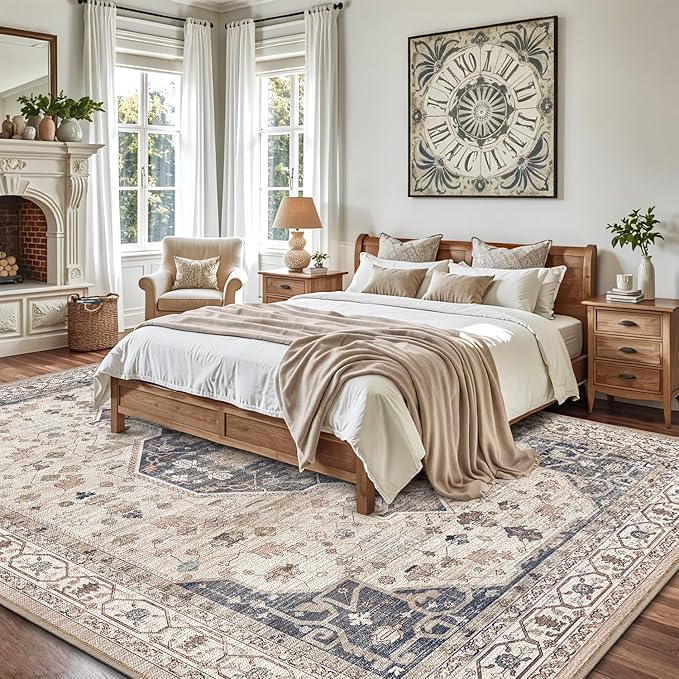 LUMI 10x14 Washable Area Rug for Living Room, Ultra Soft Traditional Rugs Non Slip with Rubber Backing, Low Profile, High Traffic, Stain Resistant Carpets, Ideal for Bedroom, Dining Room, Indoor
