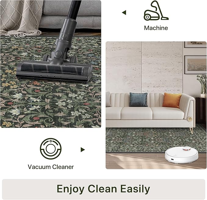 Bavni Floral Hallway Runner Rug 2'6" x 8', Washable Non Skid Boho Carpet for Entryway Kitchen Laundry Room, Soft Ultra Thin Botanical Long Runner for Indoor Floor Decor, Emerald Green