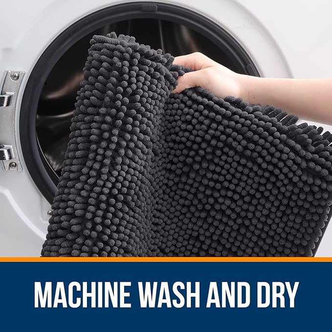 OLANLY Bathroom Rugs 24x16, Extra Soft Absorbent Chenille Bath Rugs, Rubber Backing Quick Dry, Machine Washable Bath Mats for Bathroom Floor, Tub and Shower, Home Decor Accessories, Dark Grey