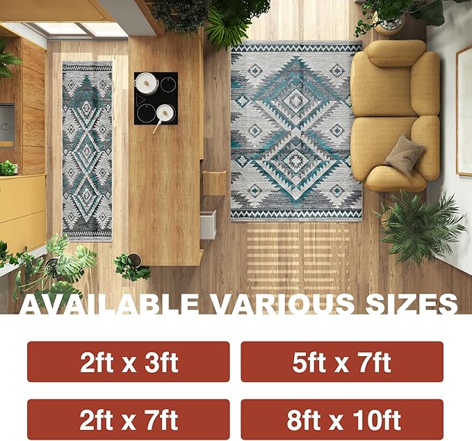 YHSF South West Native American Rug Ritz – Native Tribal American Indian Inspired Rug - Living Room, Bedroom, Hallway, Entryway & High-Traffic Area Rugs - Washable - Soft - Steel, 8 Feet x 10 Feet