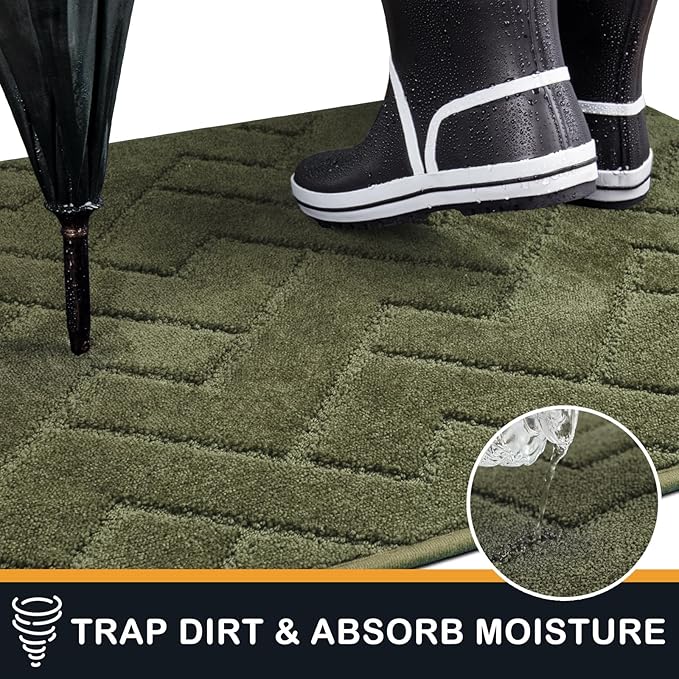 PURRUGS Dirt Trapping Door Mat 34" x 59", Non-Slip Machine Washable Entry Rug, Shoe Scraper, Dog Doormat, Super Absorbent Welcome Mat for Front & Back Door, Muddy Wet Shoes & Paws, Sage Green