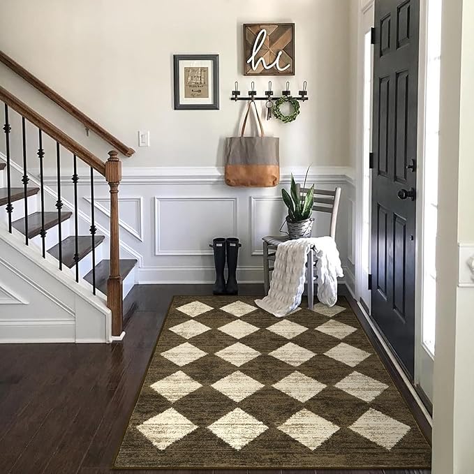 Lahome Machine Washable 3x5 Area Rug, Soft Rugs for Entryway Non Slip Kitchen Rugs, Moroccan Trellis Non Slip Non Shedding Printed Indoor Front Door Carpet for Bathroom Entrance, Brown