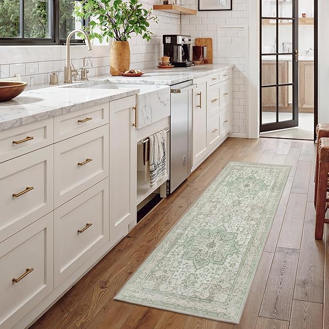 GENIMO 2x7 Runner Rugs for Hallway, Machine Washable Non Slip Vintage Rugs, Low Pile Lightweight Soft Print Rug for Enrtyway, Corridor, Home Office, Kitchen, Oat Light