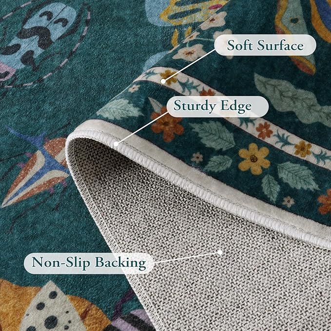 Lahome Insect Washable Small Area Rug, 3x5 Area Rug for Bedroom Living Room, Non-Slip Soft Accent Throw Carpet for Kitchen Office Entryway Bathroom Office, Dark Green