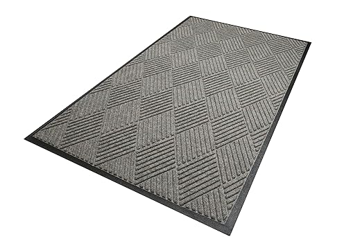 M+A Matting WaterHog Diamond | Commercial-Grade Entrance Mat with Rubber Border – Indoor/Outdoor, Quick Drying, Stain Resistant Door Mat (Medium Grey, 4' x 12')