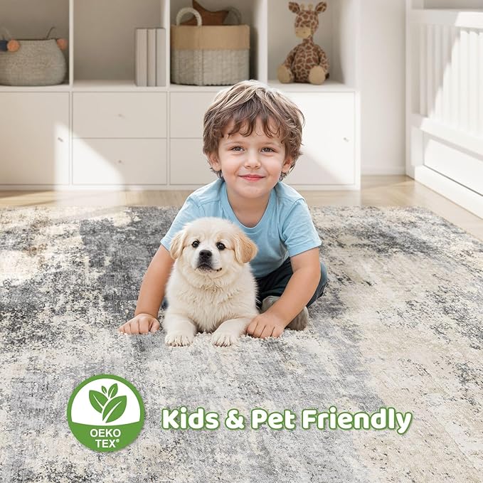 10x12 Area Rug Living Room: Washable Large Abstract Modern Soft Rug Stain Resistant Indoor Floor Non Slip Accent Carpet for Bedroom Nursery Playroom Dining Room Office Dorm Home House- Grey Brown