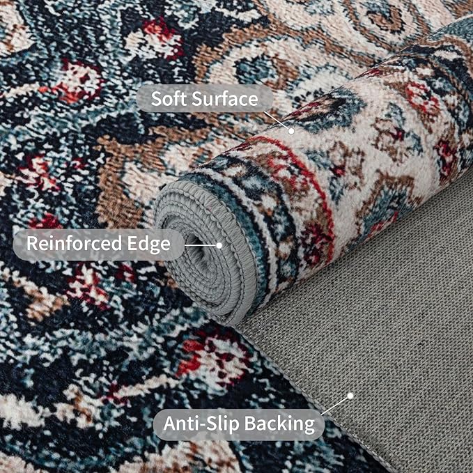 Easy-Going Area Rug 3x5 Entryway Rug Washable Inside Door Mats for Home Entrance Non-Slip Vintage Retro Small Rugs for Entry Living Room Bedroom Kitchen Bathroom Office Lightweight Carpet, Teal Brick