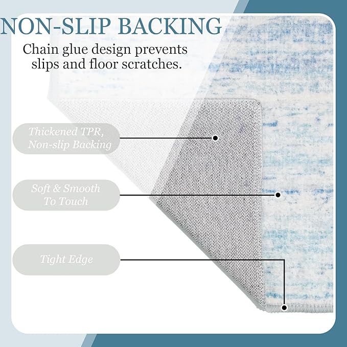 MUJOO 9x12 Area Rug,Washable Rugs for Living Room Bedroom Dining Room,Modern Abstract Large Non Slip Throw Carpet Indoor,Low Pile Accent Neutral Blue