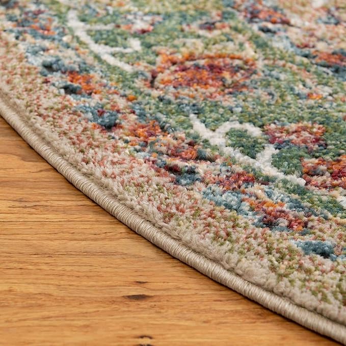 Unique Loom Isabella Collection Area Rug - Rossellini (5' 1" Round, Green/ Blue)
