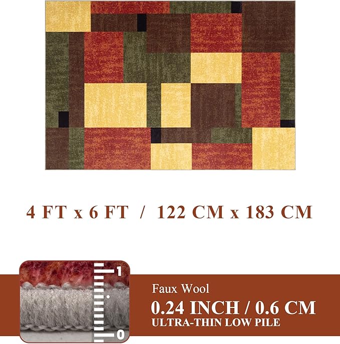 YIHOUSE Red and Green Rug 4x6, Burgundy Farmhouse Vintage Rugs Washable for Living Room,Burnt Orange Area Rug Non Slip,Geometric Boho Area Rug for Kitchen,Dining Room,Bedroom