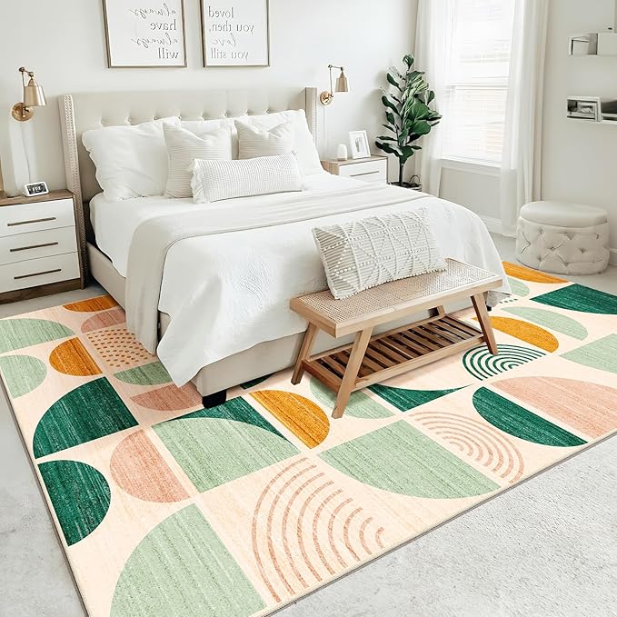 MUJOO Green Washable Rugs 9x12,Boho Area Rugs for Living Room Bedroom Dining Room,Large Throw Floor Carpet Non Slip Soft Modern Abstract Sage Green