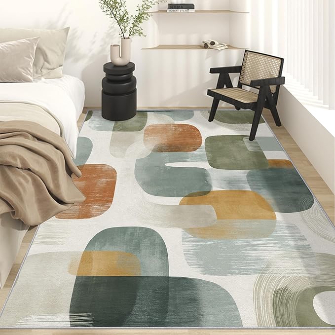 Mid Century Modern Rugs for Home Decor, 7x9 ft, Abstract Geometry Area Rugs for Living Room, Soft Non Slip Washable Boho Geo Geometric Carpet Bedroom Decorations Dt-Ghf-19