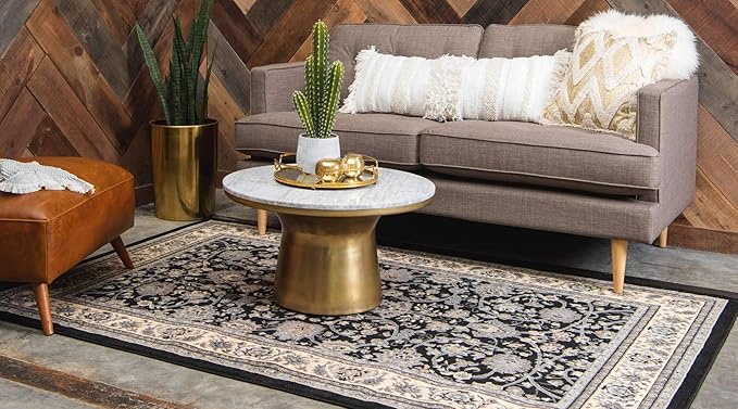 Unique Loom Sialk Hill Collection Area Rug - Washington (5' 3" x 8' Rectangle Black/Gray)
