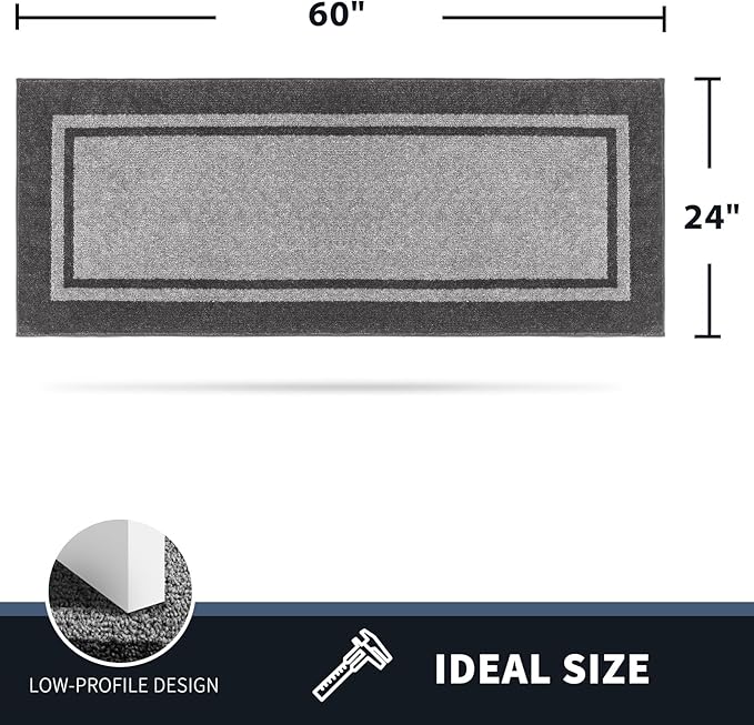 PURRUGS Dirt Trapping Door Mat 24" x 60", Non-Slip/Skid Machine Washable Entryway Rug, Shoes Scraper, Area Rug, Super Absorbent Welcome Mat for Muddy Wet Shoes and Paws, Light Grey & Dark Grey
