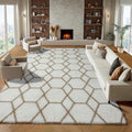 ONASAR 8x10 Area Rugs for Living Room, Fluffy White and Beige Bedroom Rug, Washable Geometric Boho Large Soft Plush Shaggy Fuzzy Floor Carpet for Nursery Kids Classroom Playroom Dorm Home Decor