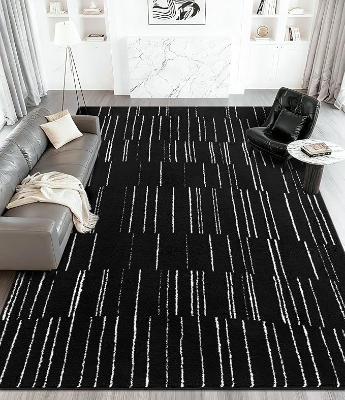 YIHOUSE 5x7 Abstract Line Area Rug, Modern Washable Stain Resistant Rugs Non Slip, Soft Indoor Floor Carpet for Living Room, Bedroom,Dining Room, Black and White