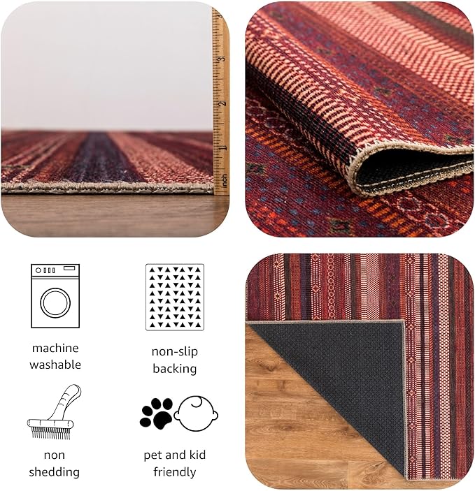 Keen Home Design 2x12 Rug - Machine Washable Runner with Non-Slip Backing, Ideal for Hallway, Entryway, Kitchen, Laundry Room - Vintage, Easy Clean, Durable, Low Pile Rug - (2'6" x 12')