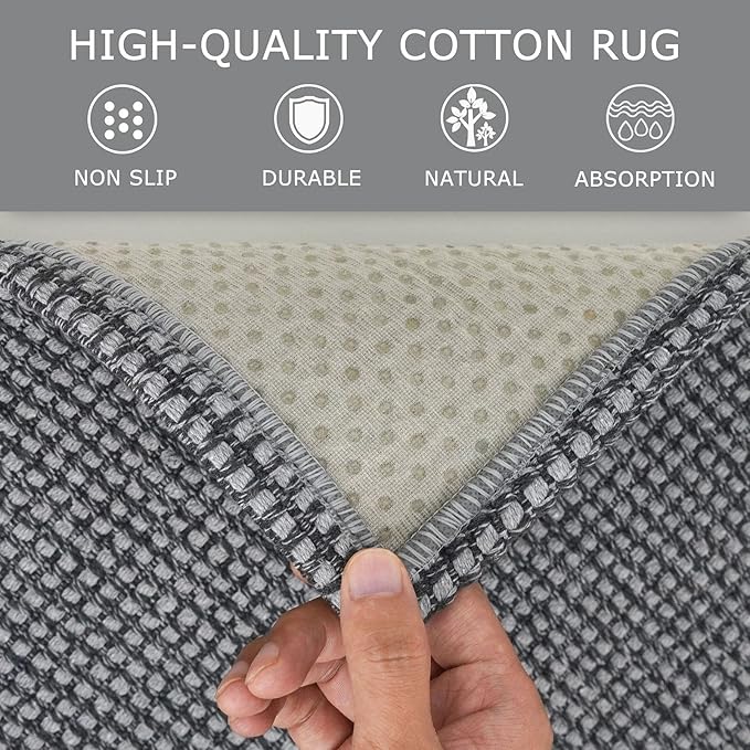 KOZYFLY Extra Long Runners for Hallways 3x14 ft Washable Kitchen Runner Non Slip Rubber Backed Hallway Rug Cotton Entryway Runner Rug Floor Carpet for Indoor Hall, Kitchen, Stair, Grey/Dark Grey