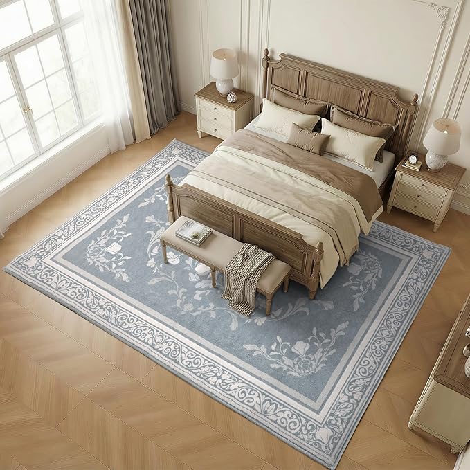 SOULFUL Medium Pile 4x6 Rugs for Living Room - Cozy Soft Underfoot Area Rug - Greige Boho Floral - Washable Non-Slip - Perfect for Bedroom Kids Room Under Dining Table Office