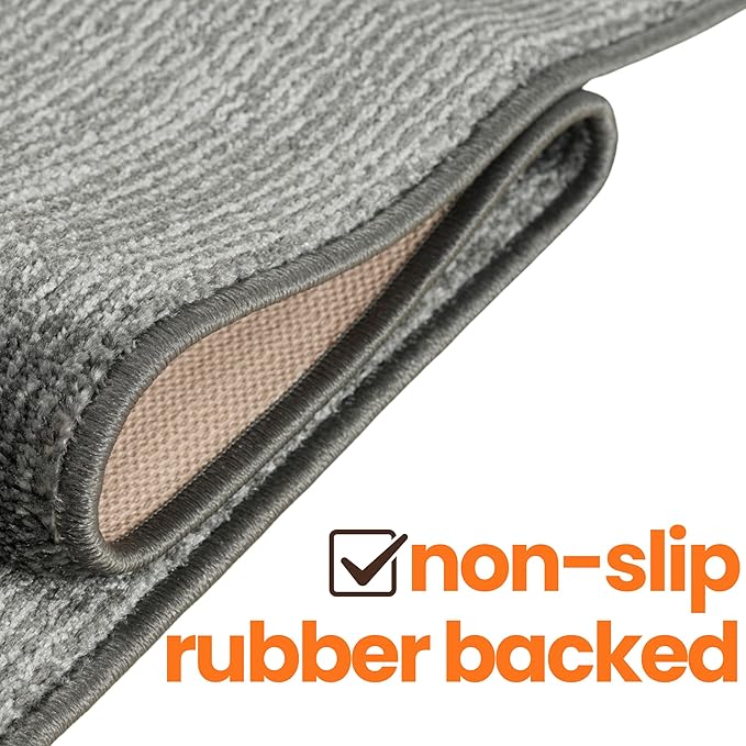 18ft Runner Rug by Custom Length - Striped Grey | Non-Slip Rubber Backed | Washable & Pet Friendly | No-Fray Edge Finished
