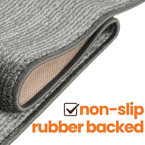 12ft Custom Hallway Rug - Striped Grey | Non-Slip Rubber Backed | Washable & Pet Friendly | No-Fray Edge Finished