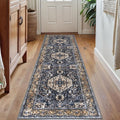 KOZYFLY Runners for Hallways 2x7 Ft Washable Kitchen Runner Rug Boho Runner Rug for Entryway Indoor Gold Navy Printed Oriental Faux Wool Floor Carpet Runner for Bedroom Kitchen Hall