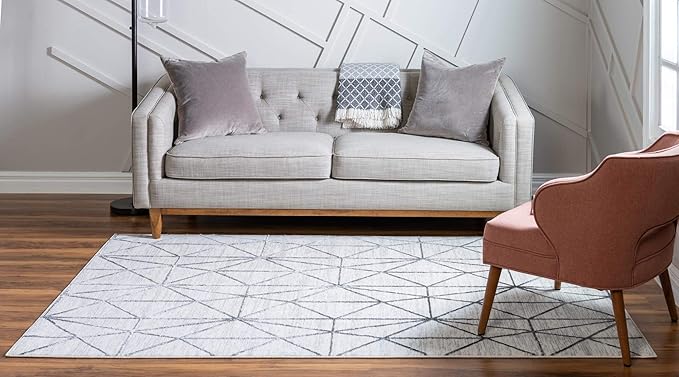 Rugs.com Lattice Trellis Collection Rug – 6' x 9' White Low-Pile Rug Perfect for Living Rooms, Large Dining Rooms, Open Floorplans
