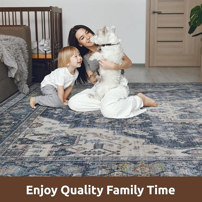 AMOAMI-2X3 Small Rug-Washable Rugs Entryway Mat Indoor-Soft Vintage Non Slip Rugs for Kitchen Laundry Room Bathroom Blue Decorative Accent Rug for in Front of Sink 24 Inch x36 Inch