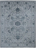 Ash Grey Design with All Over Pattern Wool and Silk Hand Knotted Oriental Rug (9'x12')
