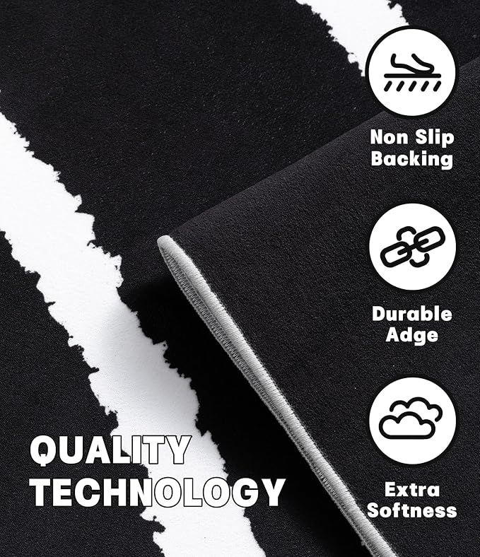 YIHOUSE Black Modern Area Rug 6x9,Abstract Rugs for Bedroom,Minimalist Striped Rug,Black and White Geometric Rug,Dark Washable Area Rugs 6x9 Non Slip Rugs for Living Room，Office