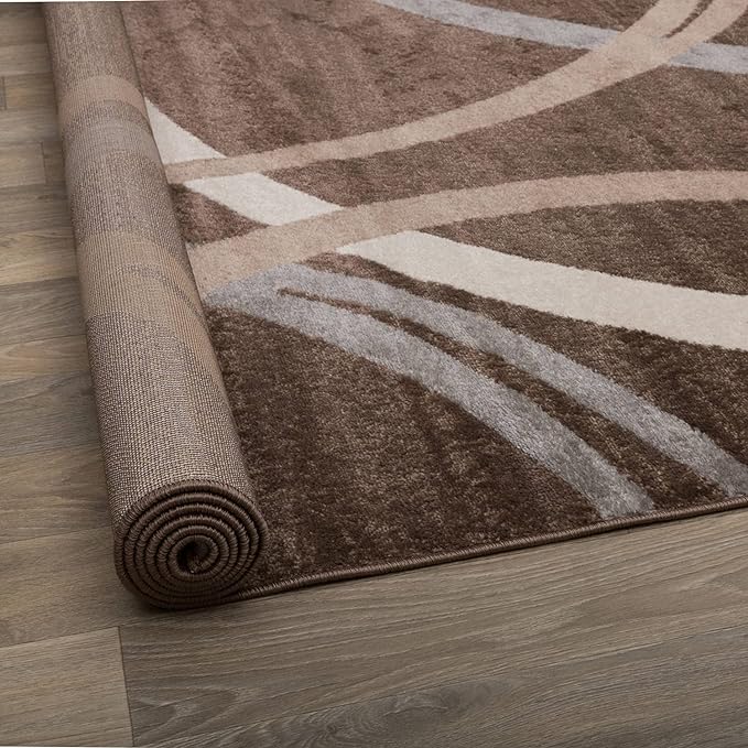 Rugshop Modern Wavy Circles Design Area Rug, Fade-Resistant Carpet for Living Room, Bedroom, or Dining Room, Grand Room,Open Spaces Brown, 12' x 15'